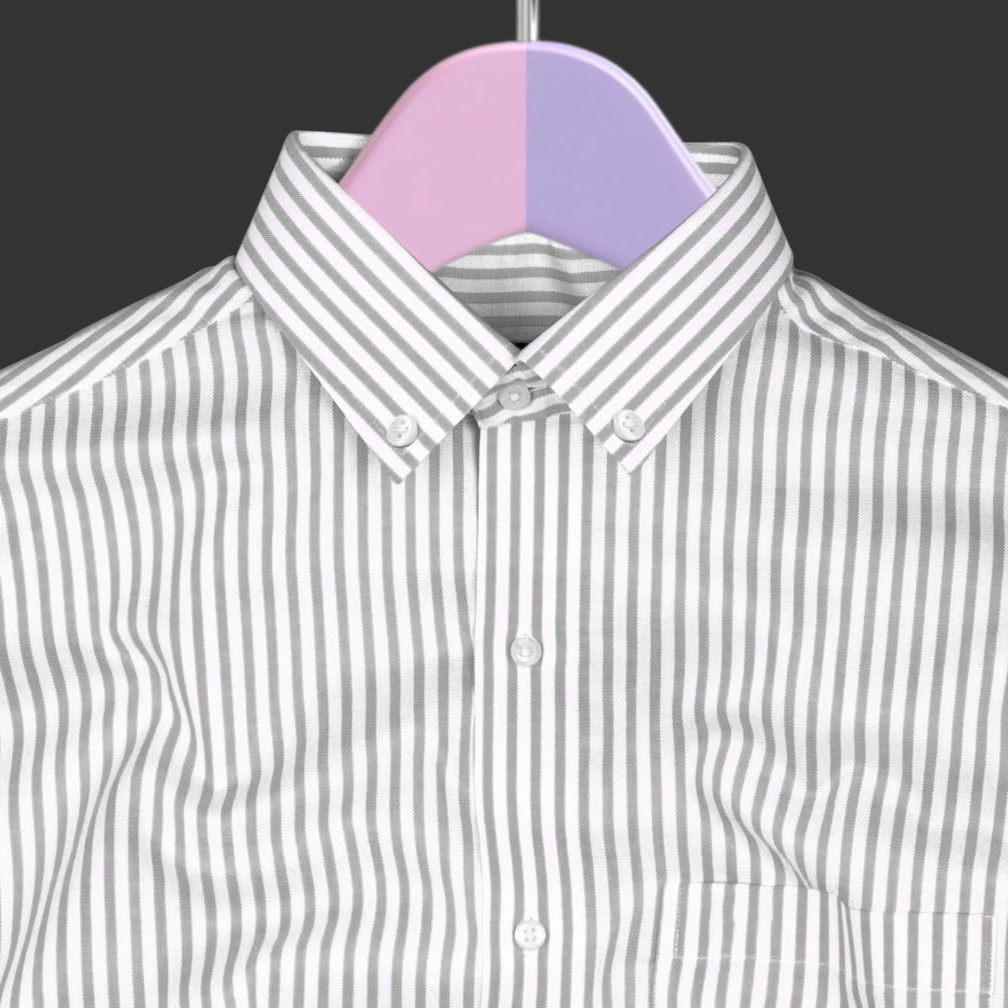 New Light Grey Stripe Down Button Oxford Cotton Shirt