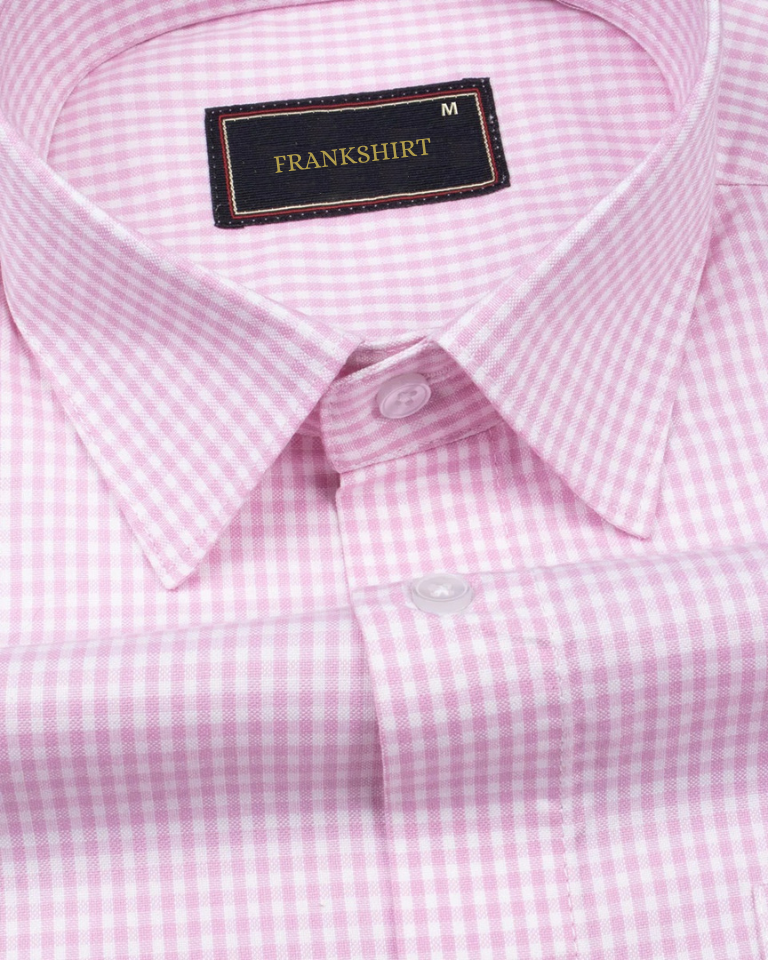 Light Pink Button Down Oxford Cotton Check Shirt