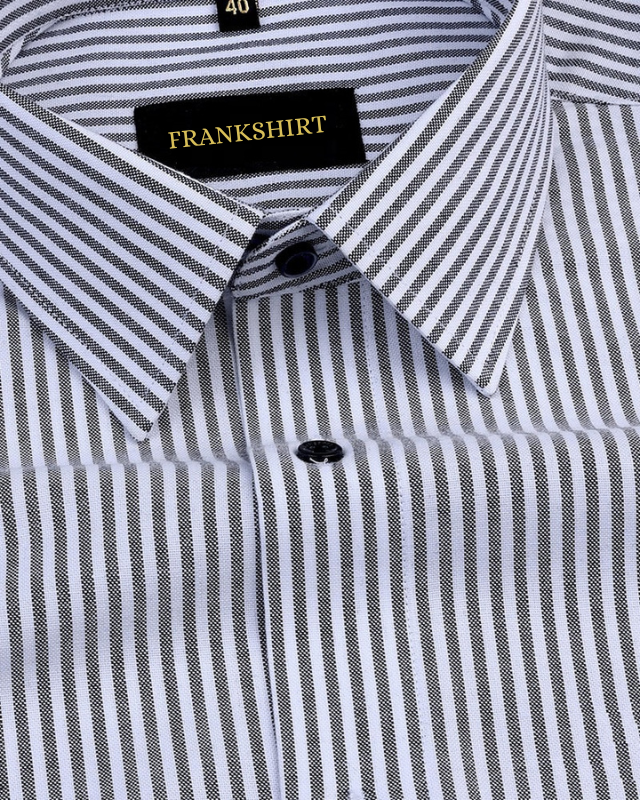 Black Button Down Oxford Cotton Stripe Shirt