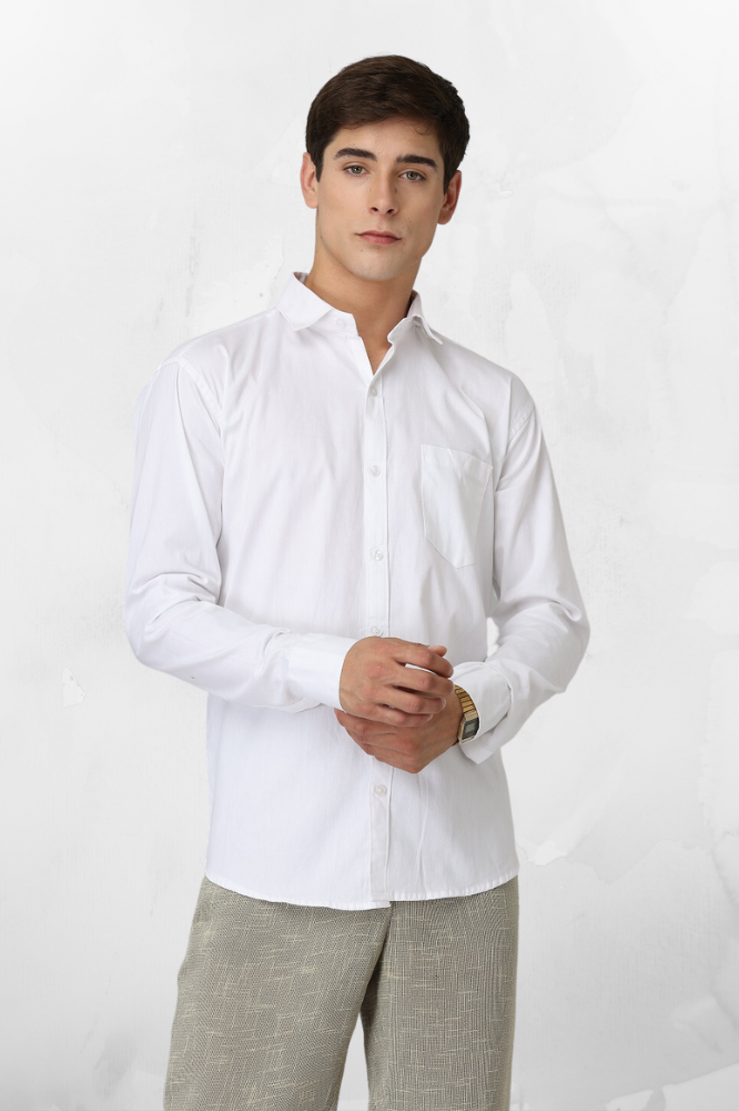 Twill Cotton Shirt for Man (White)