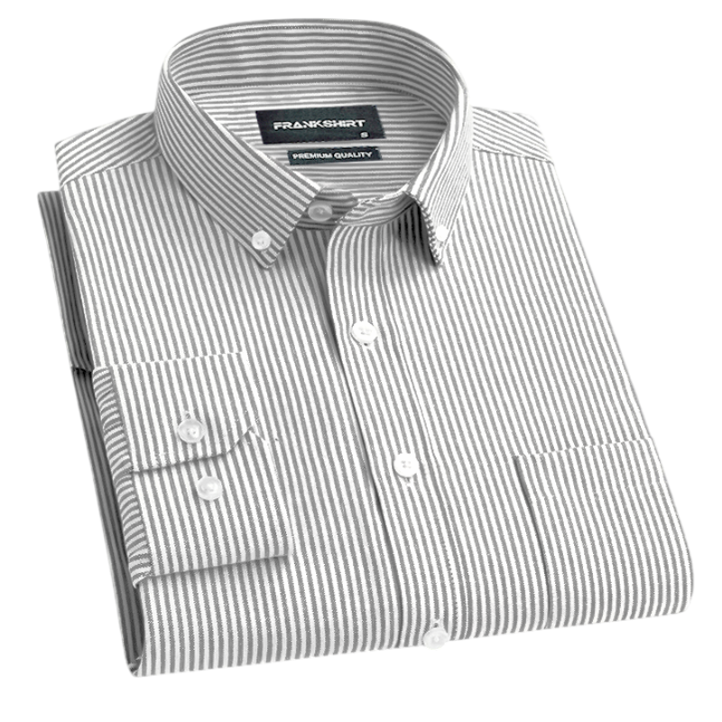 New Light Grey Stripe Down Button Oxford Cotton Shirt