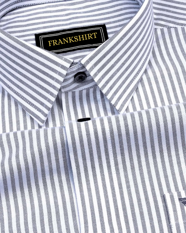 Light Grey Stripe Down Button Oxford Cotton Shirt