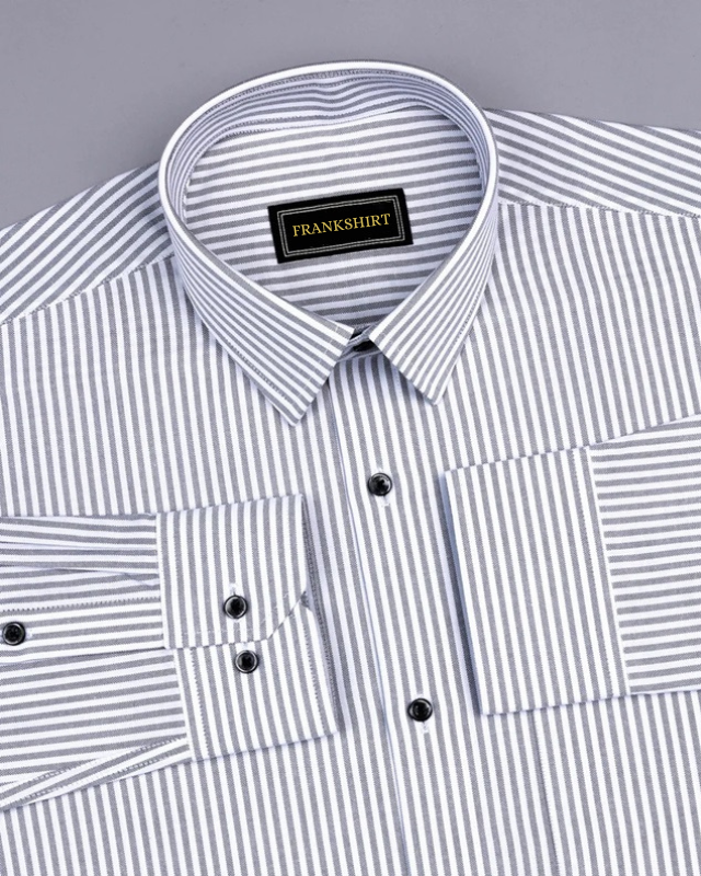 Light Grey Stripe Down Button Oxford Cotton Shirt