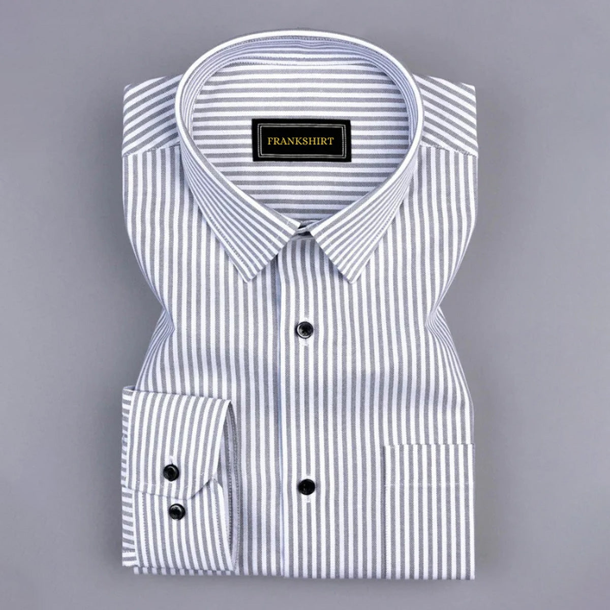 Light Grey Stripe Down Button Oxford Cotton Shirt
