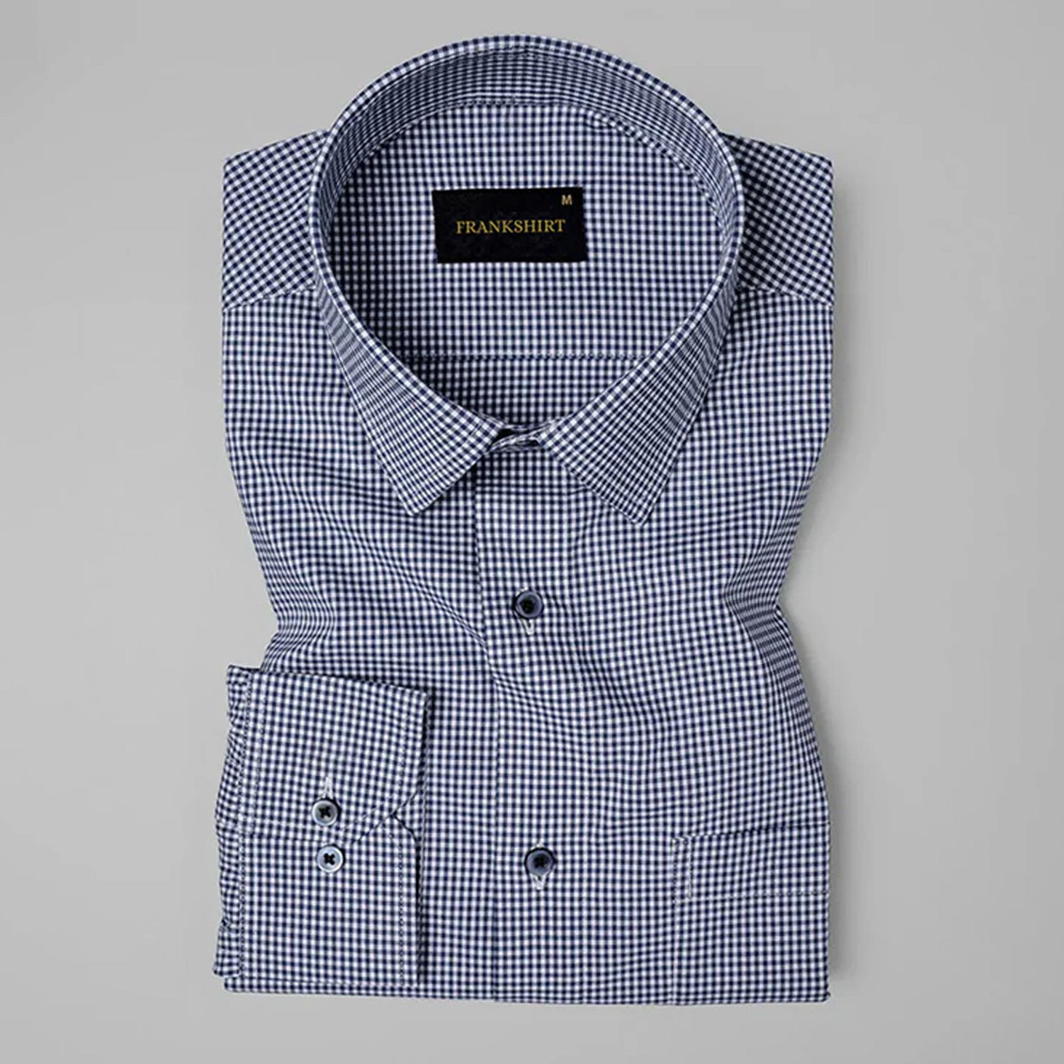 Navy Blue Check Button Down Oxford Cotton Shirt