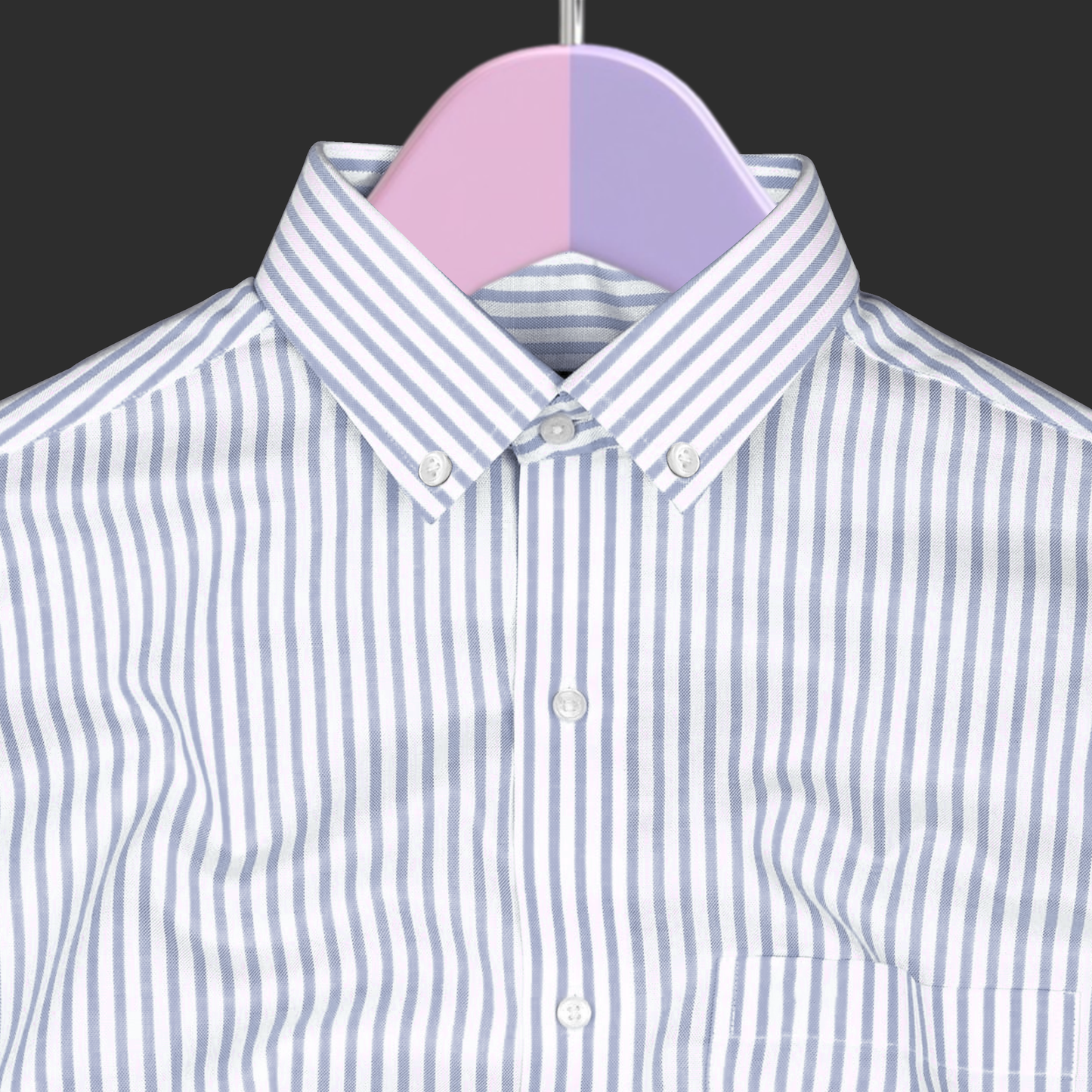 New Silver Stripe Down Button Oxford Cotton Shirt