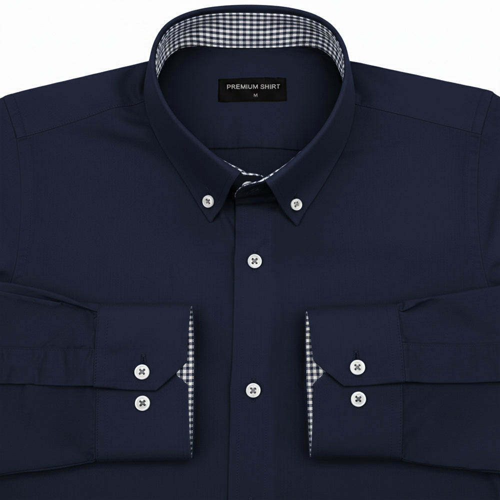 Navy Satin Contrast Collar Shirt for Men