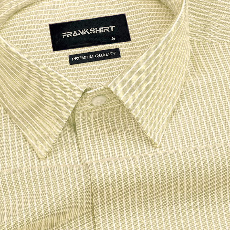 Beige Small Strip Down Button Oxford Cotton Shirt