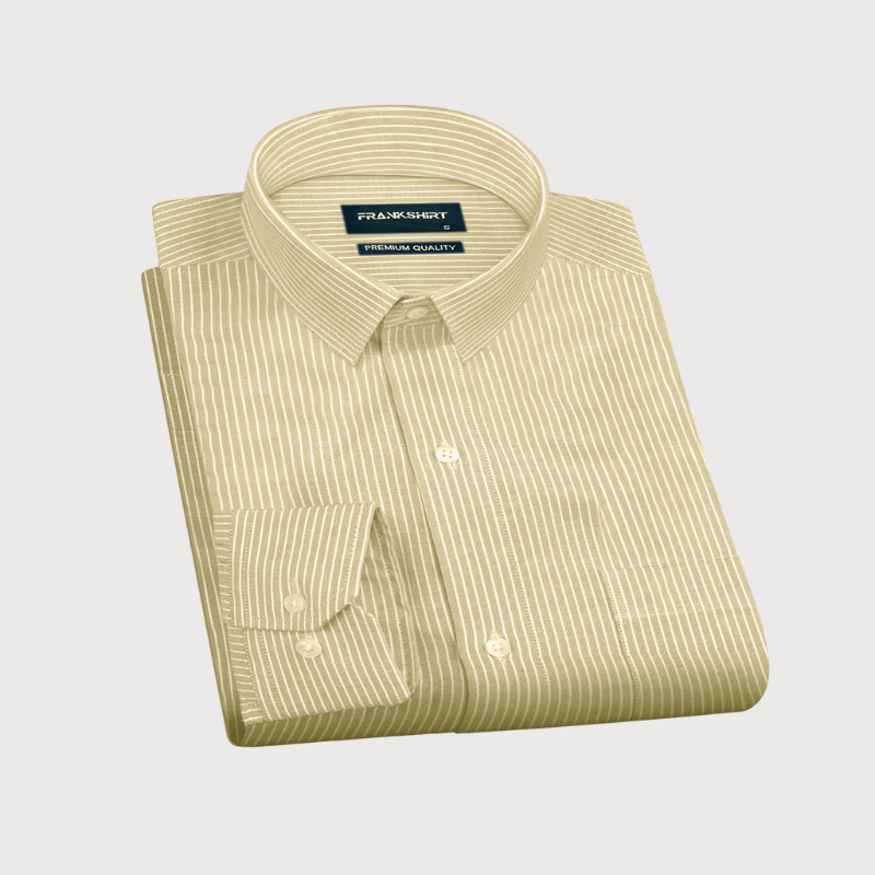 Beige Small Strip Down Button Oxford Cotton Shirt