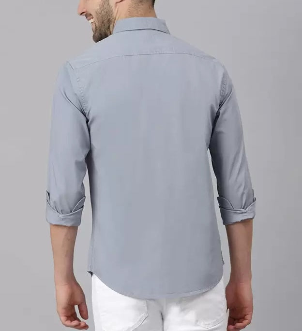 Plain Twill Cotton Shirt for Man (Silver Grey) - Frankshop.in