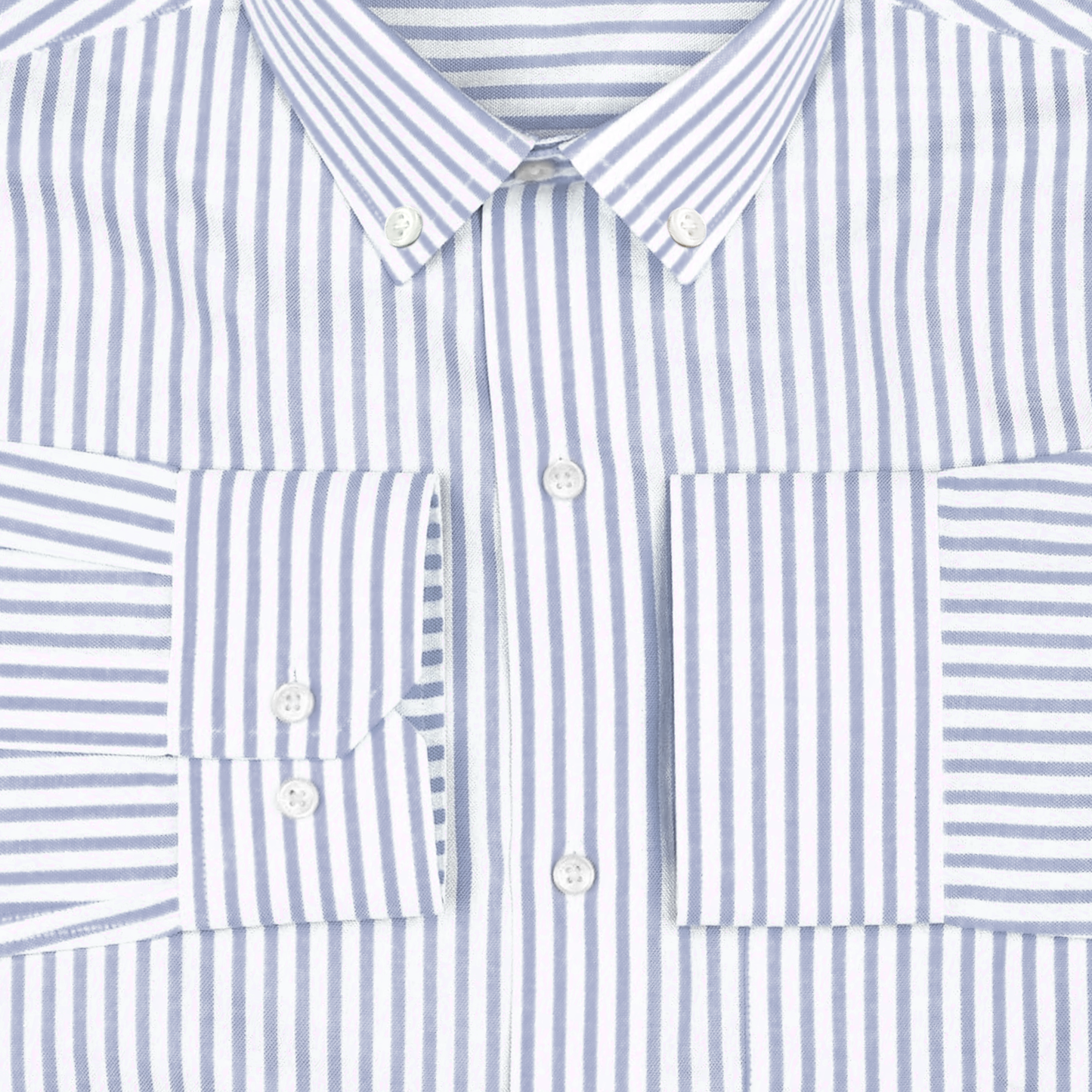 New Silver Stripe Down Button Oxford Cotton Shirt