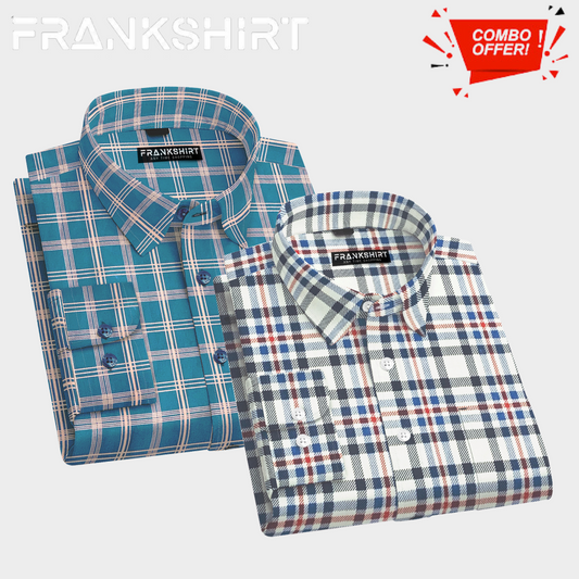 Pack of 2 Cotton Check Shirt for Man (Green Golden and Black Blue)