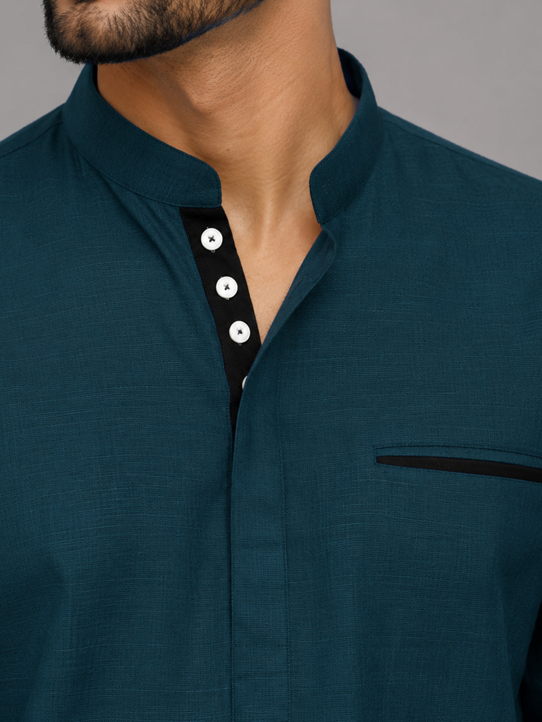 Urban Fit Royal Blue Short Linen Kurta For Men