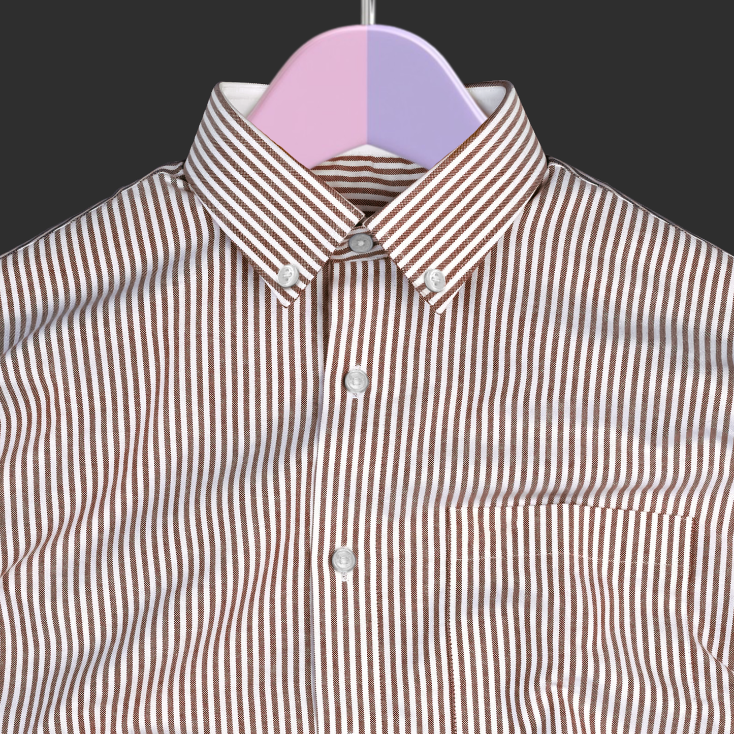 New Brown Stripe Down Button Oxford Cotton Shirt