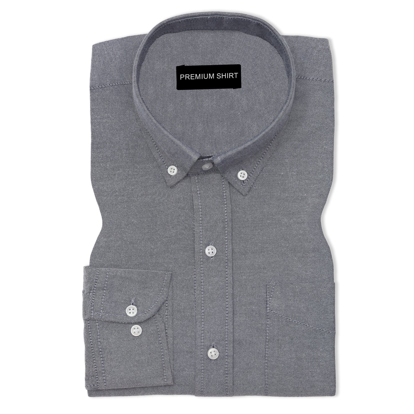 Dark Grey Oxford Cotton Shirt For Man