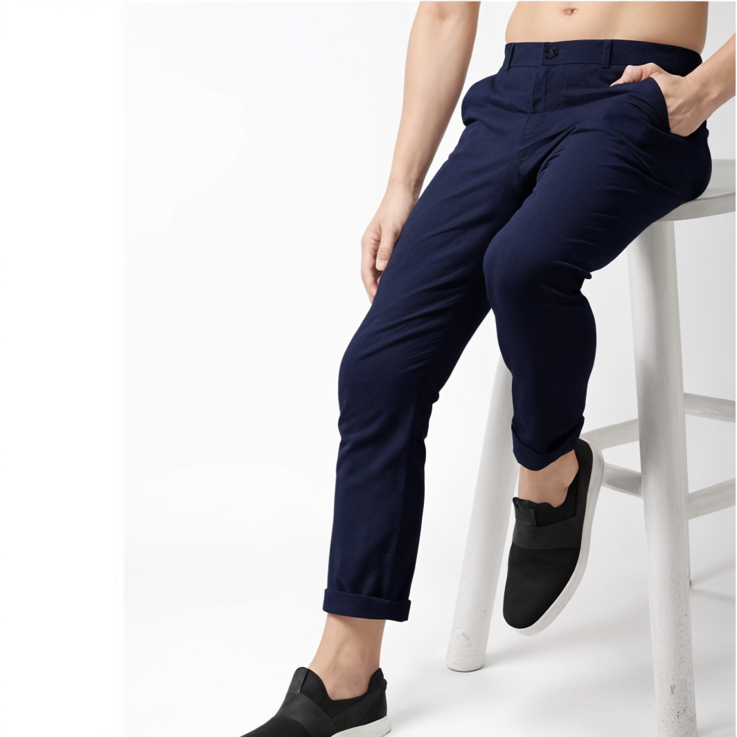 Navy blue casual trousers clearance