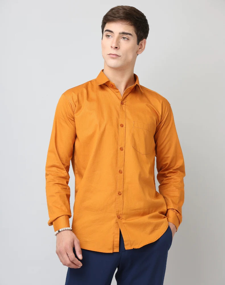 Frankshop Classic Pure Cotton Mustard Color Blend Solid Shirts