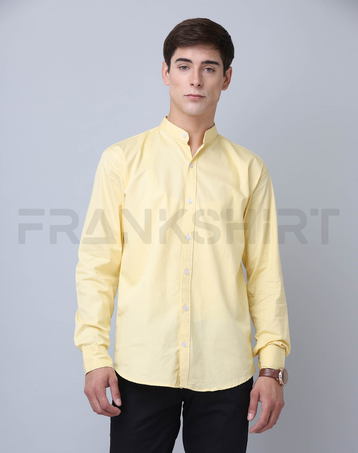 Frankshirt Chinese Collar Yellow Tailored Fit Cotton Casual Shirt for Man - Frankshop.in