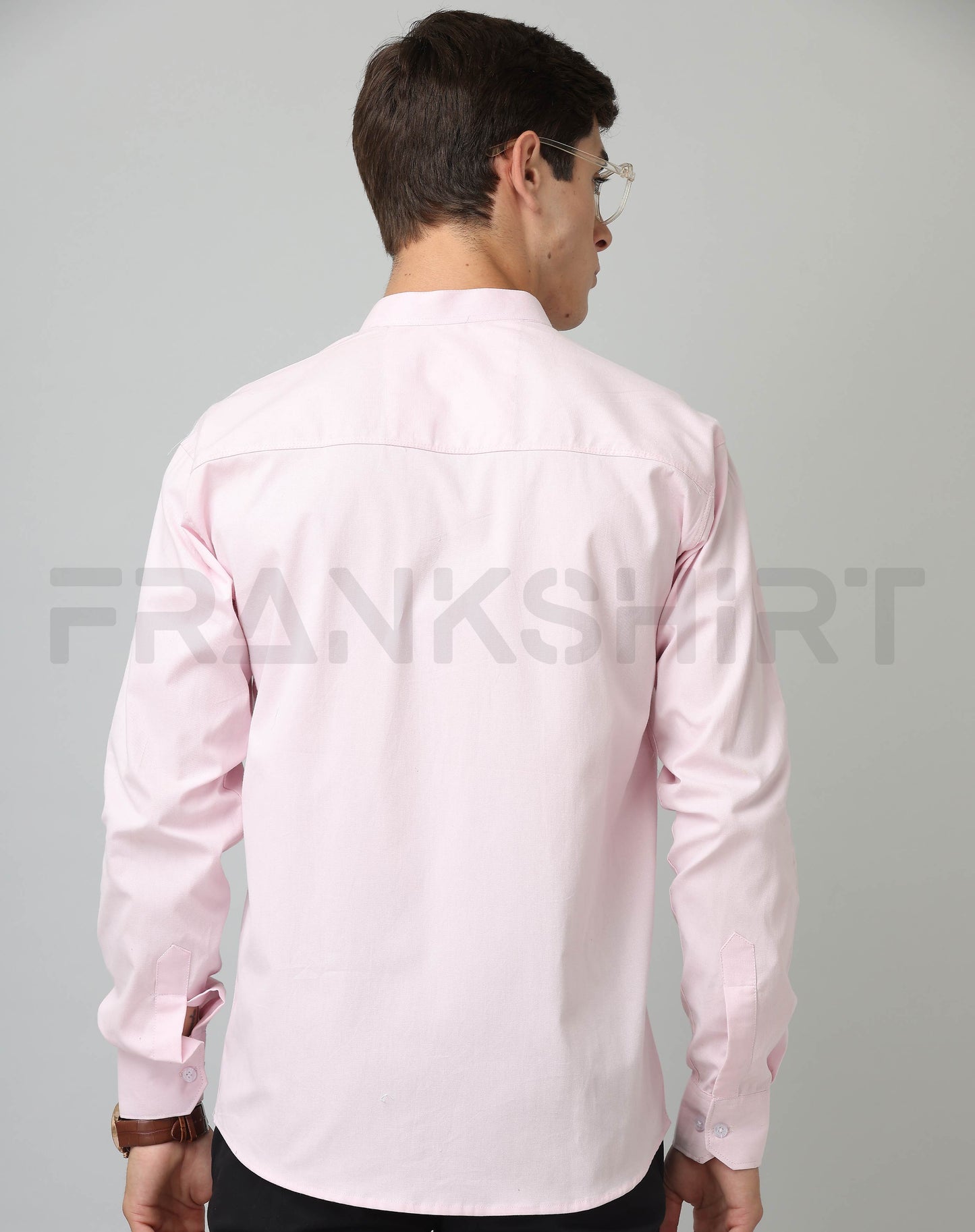 Frankshirt Chinese Collar Light Pink Tailored Fit Cotton Casual Shirt for Man - Frankshop.in