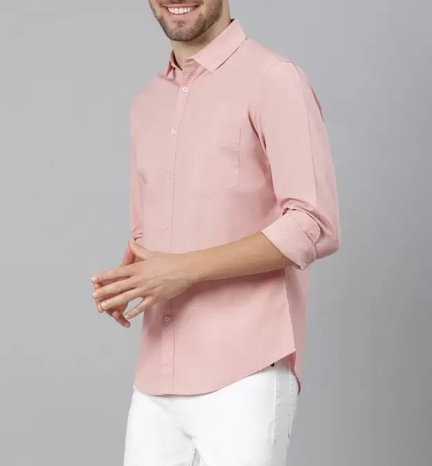 Premium Cotton Blend Solid Shirts (Pink) - Frankshop.in