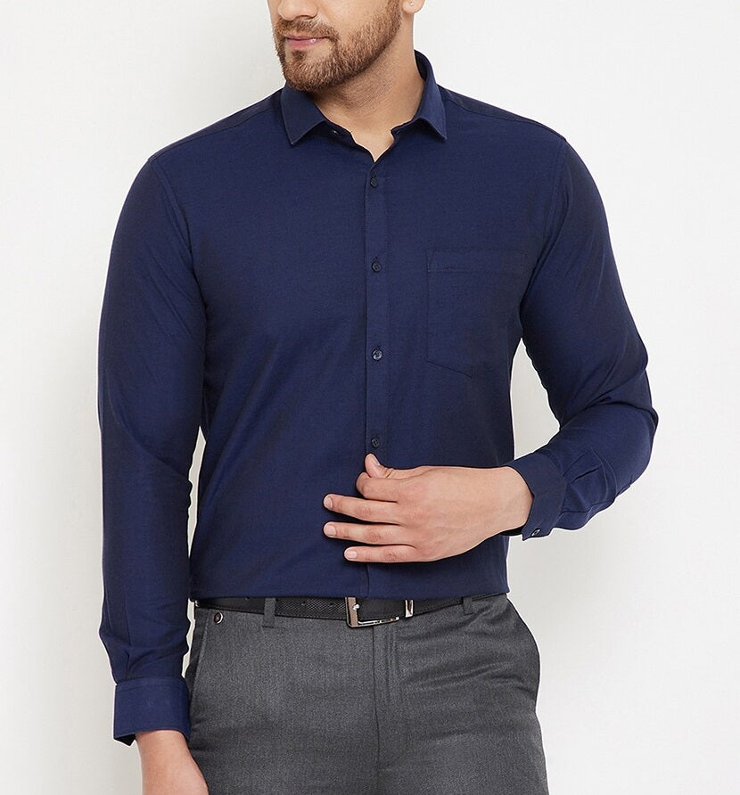 Frankshop Classic Pure Cotton Royal Blue Blend Solid Shirts For Man