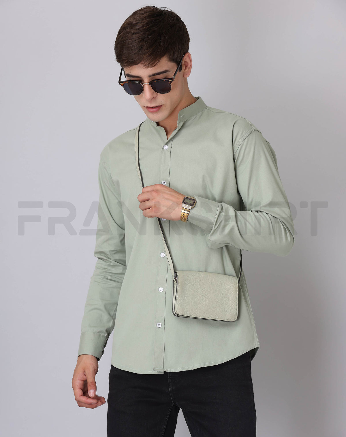 Frankshirt Chinese Collar Pista Tailored Fit Cotton Casual Shirt for Man - Frankshop.in