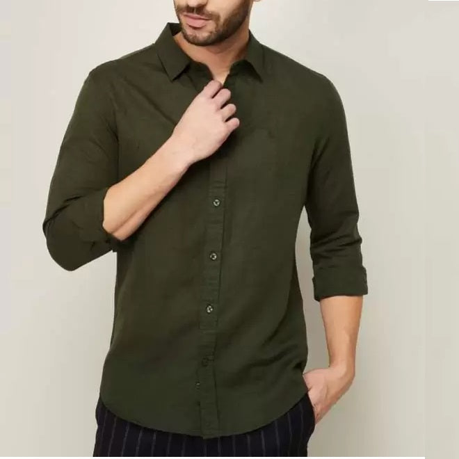 Combo of 2 Cotton Shirt for Man ( Lemon and Bottle Green )