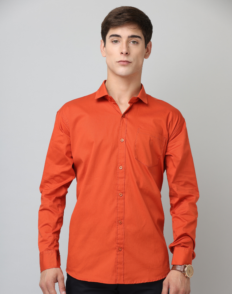 Frankshirt Orange Solid Tailored Fit Cotton Casual Shirt for Man - Frankshop.in