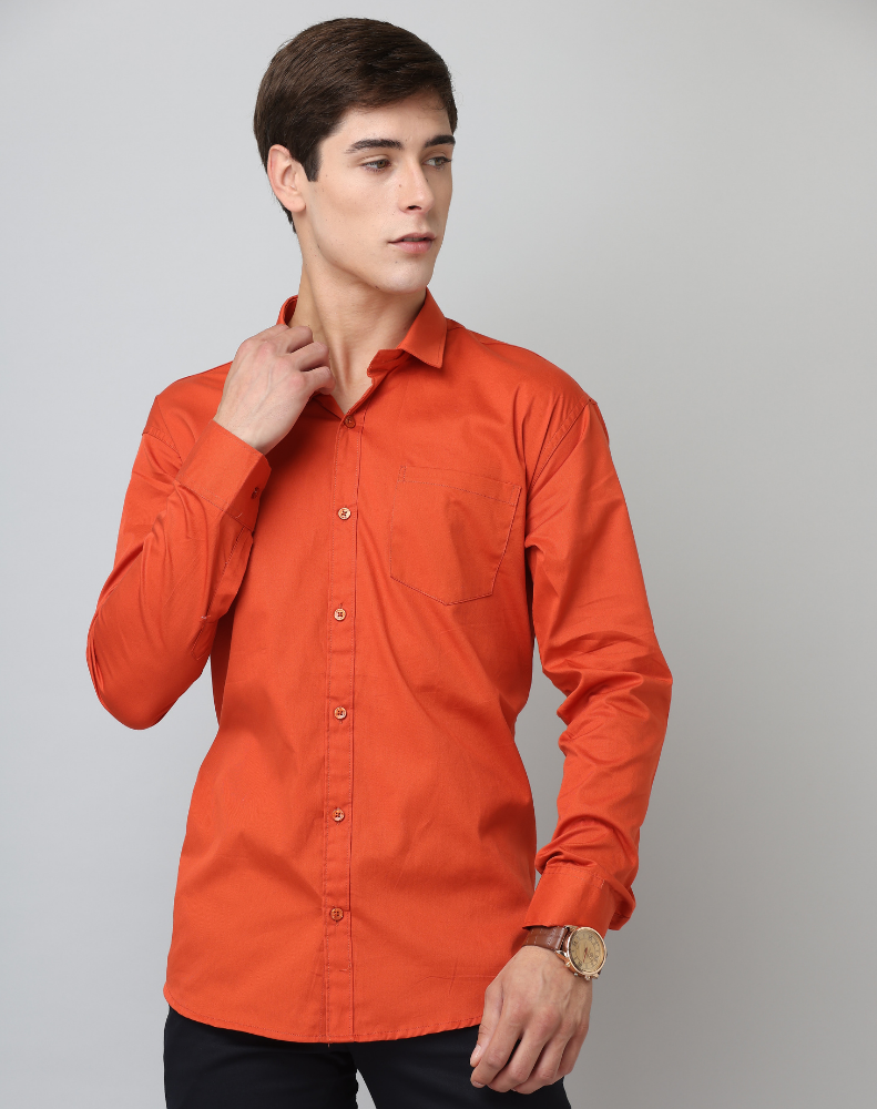 Frankshirt Orange Solid Tailored Fit Cotton Casual Shirt for Man - Frankshop.in