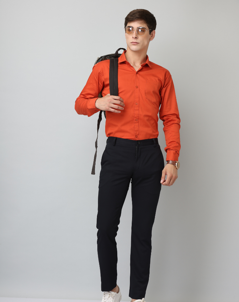 Frankshirt Orange Solid Tailored Fit Cotton Casual Shirt for Man - Frankshop.in