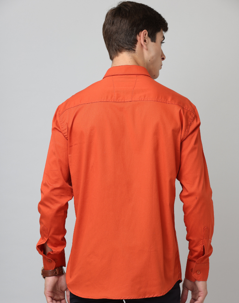 Frankshirt Orange Solid Tailored Fit Cotton Casual Shirt for Man - Frankshop.in