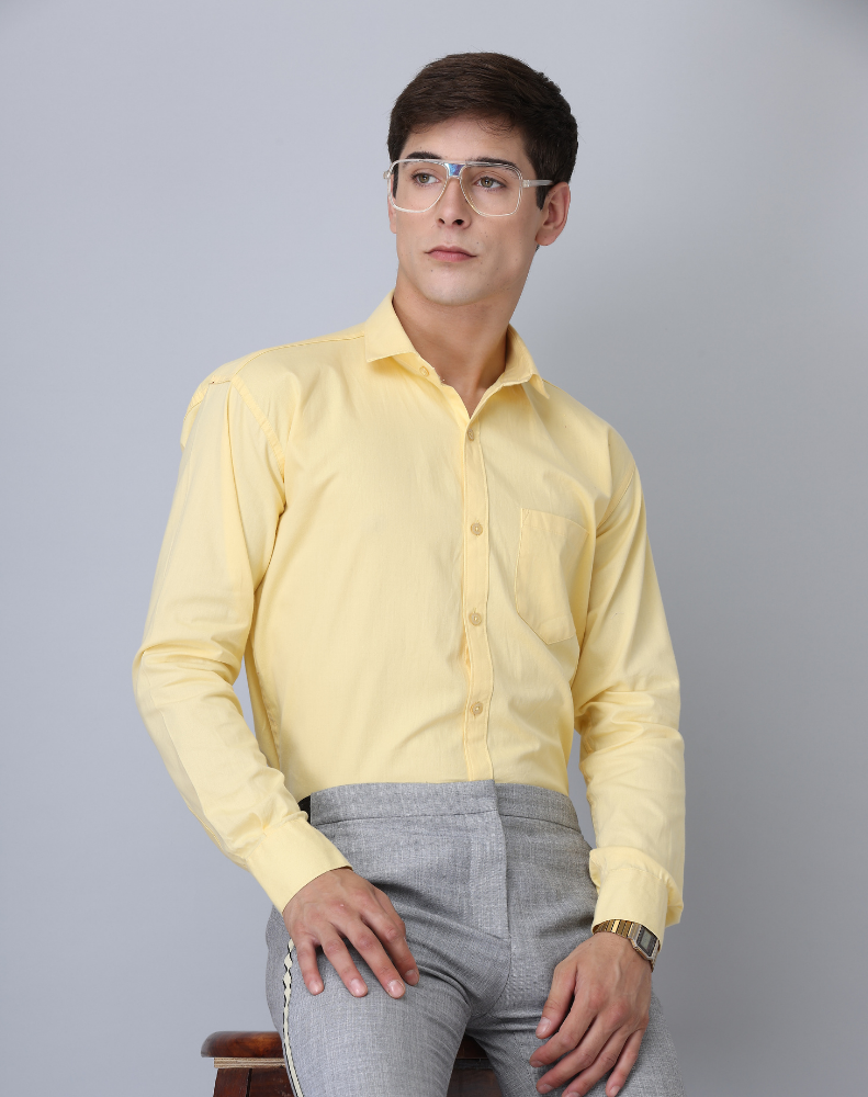 Frankshirt Yellow Solid Tailored Fit Cotton Casual Shirt for Man - Frankshop.in