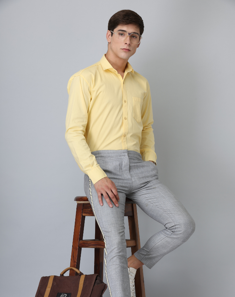 Frankshirt Yellow Solid Tailored Fit Cotton Casual Shirt for Man - Frankshop.in
