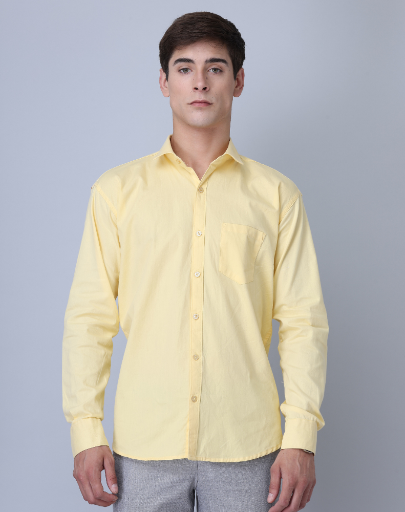 Frankshirt Yellow Solid Tailored Fit Cotton Casual Shirt for Man - Frankshop.in