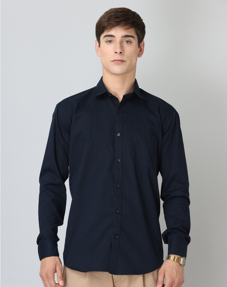 Frankshirt Navy Blue Solid Tailored Fit Cotton Casual Shirt for Man - Frankshop.in
