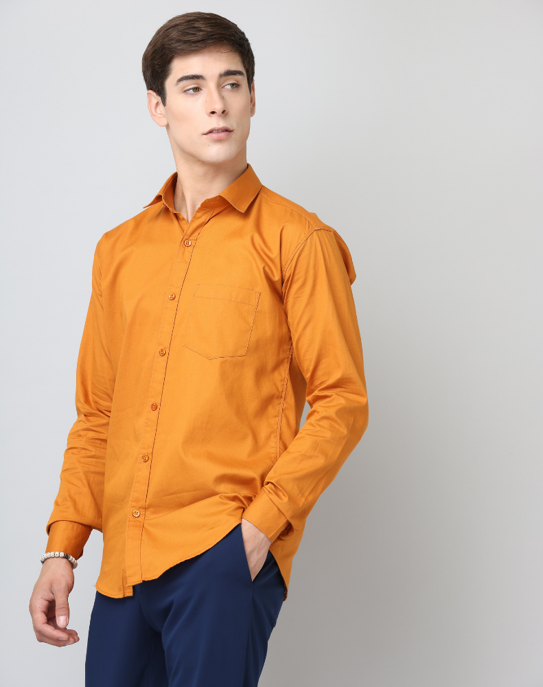 Frankshirt Mustard Solid Tailored Fit Cotton Casual Shirt for Man - Frankshop.in