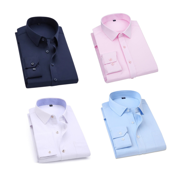 Combo of 4 Cotton Shirt for Man (Navy Blue, Light Pink, Sky Blue and White) - Frankshop.in