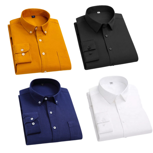 Combo of 4 Cotton Shirt for Man ( Mustard,Black,Navy Blue and White )