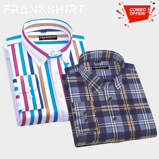 Pack of 2 Cotton Check Shirt for Man (Lining Colour and Blue Grey) - Frankshop.in