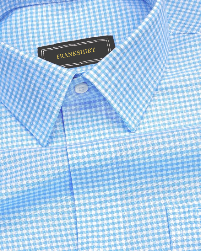 Sky Blue Check Button Down Oxford Cotton Shirt