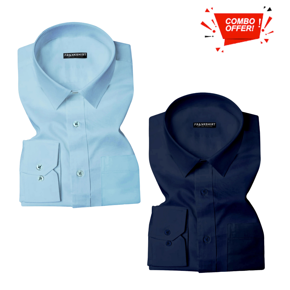 Pack of 2 Cotton Shirt for Man (Light Blue and Navy Blue)