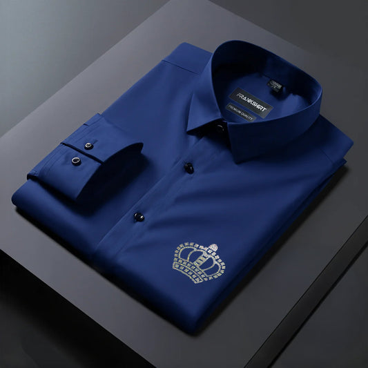 Crown Designer Premium Cotton Without Pocket Solid Shirt for Man (Navy Blue)