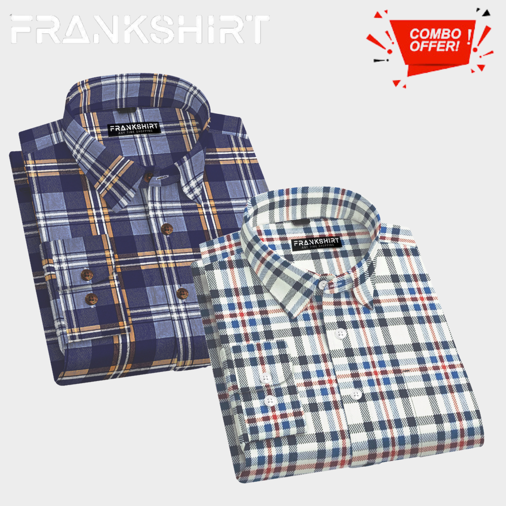 Pack of 2 Cotton Shirt for Man ( Blue Grey and Black Blue)