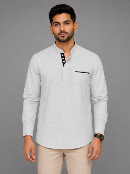 Urban Fit White Short Linen Kurta For Men