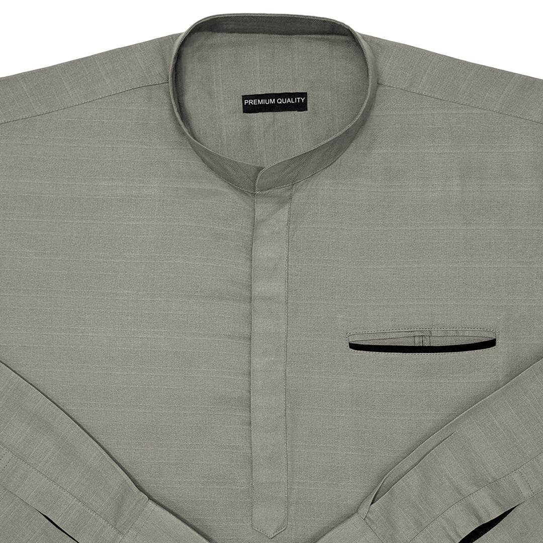 Urban Fit Olive Short Linen Kurta For Men
