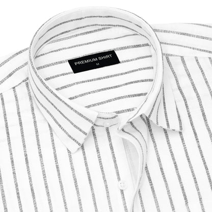 Charcoal Pinstripe Linen Shirt For Men