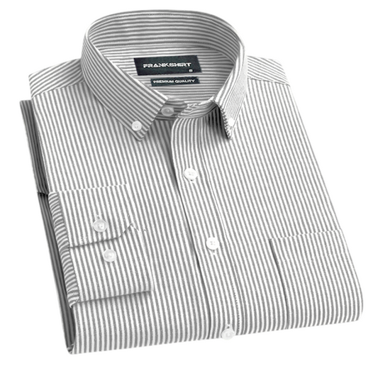 New Light Grey Stripe Down Button Oxford Cotton Shirt