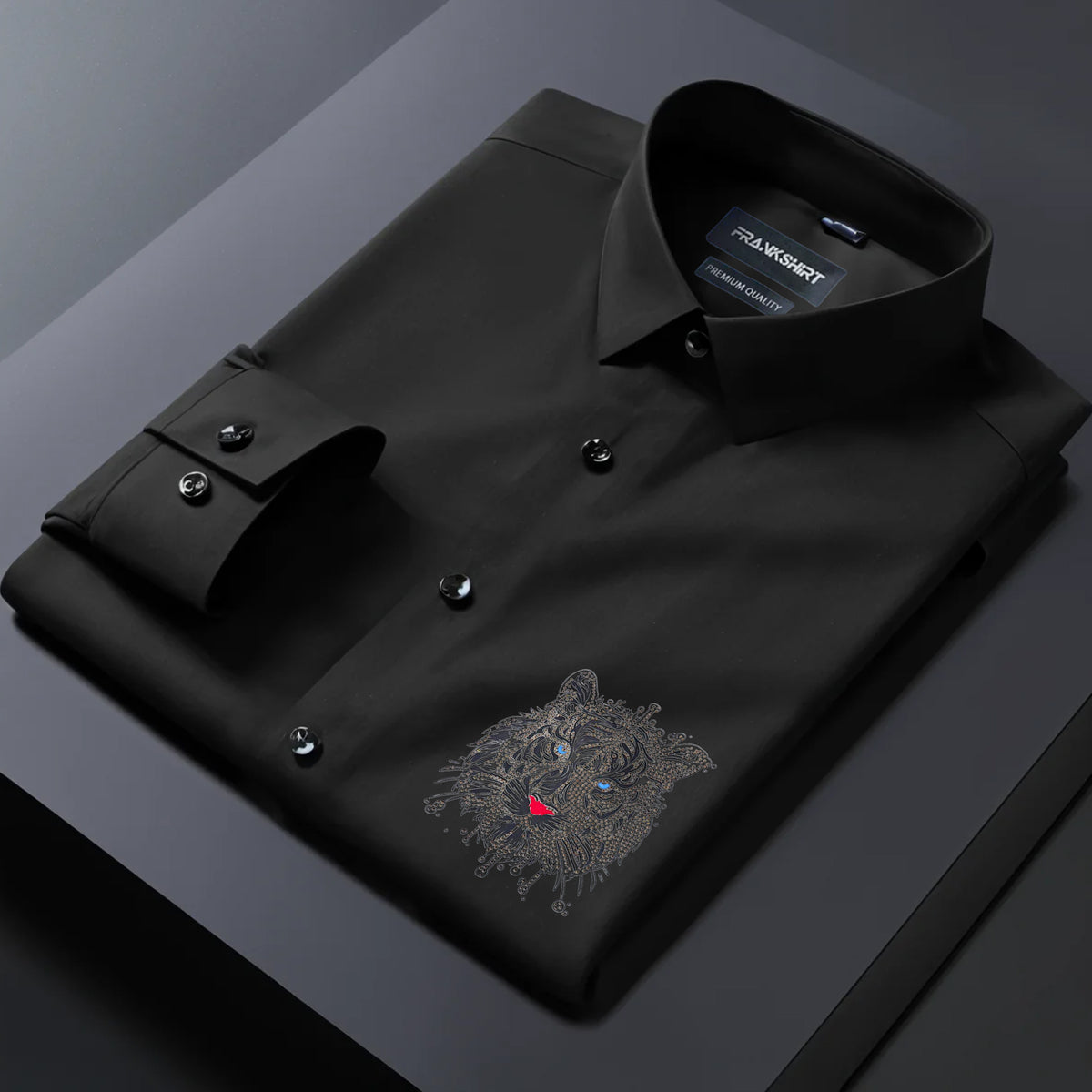 Tiger Designer Premium Cotton With Pocket Solid Shirt for Man (Black)