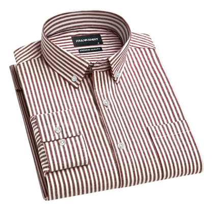New Brown Stripe Down Button Oxford Cotton Shirt