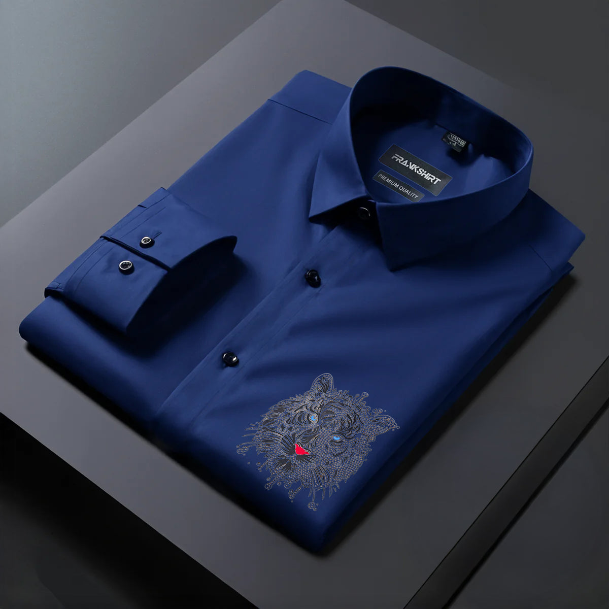 Tiger Designer Premium Cotton With Pocket Solid Shirt for Man (Navy Blue)